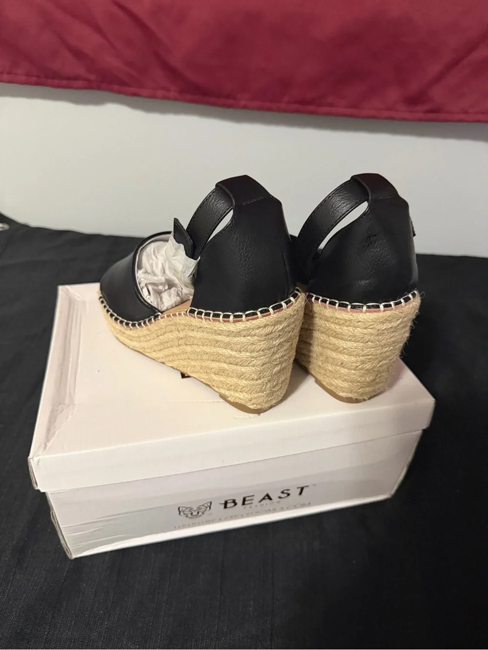 BEAST FASHION Black Espadrille Rope Wedge Sandals